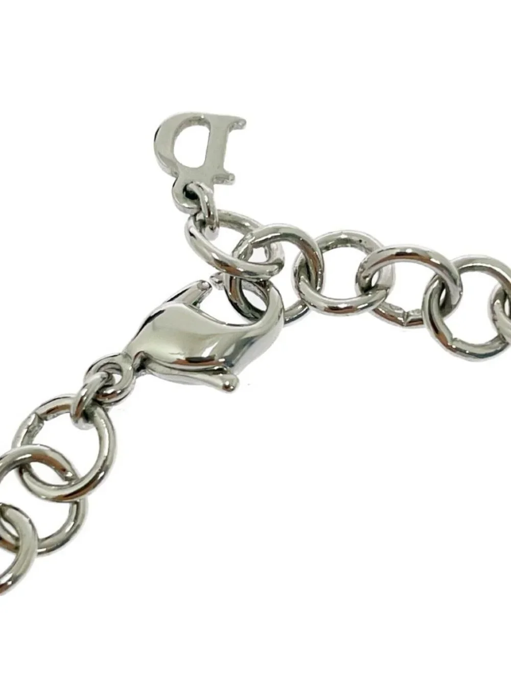Dior Metal Rhinestone Heart Padlock Key Necklace Silver
